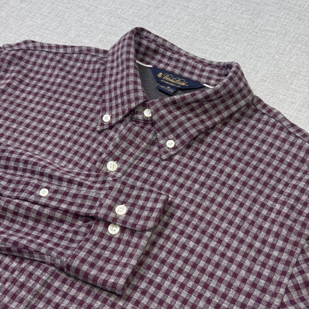 Brooks Brothers Flannel Button-Down Shirt Mens M Purple Check Cotton Long Sleeve